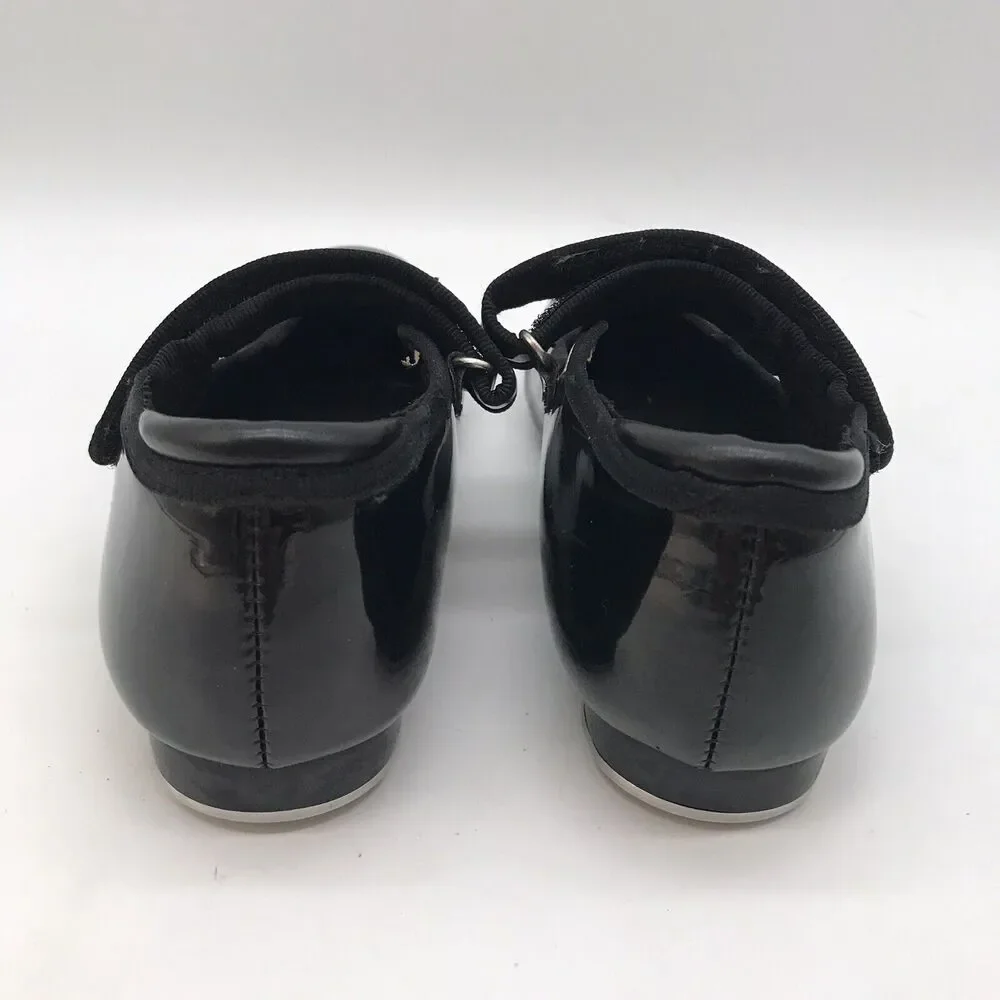 Danskin Freestyle Tap Dance Shoes Girls 13 Black Patent Leather Hook Loop Strap